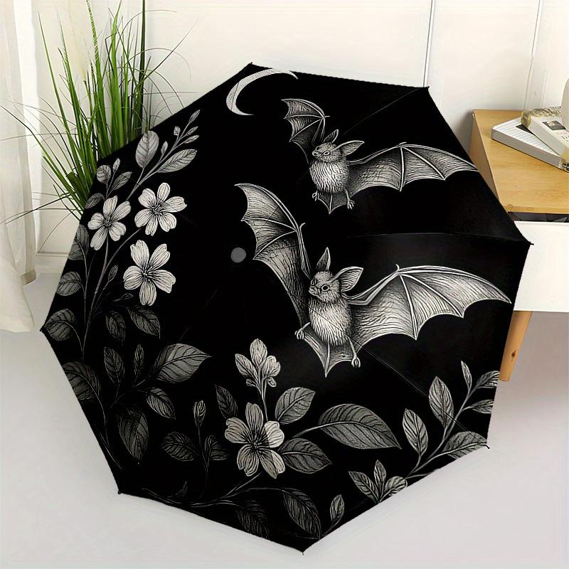

1pc Bat and Floral Night SceneUmbrella with Plastic Handle,Suitable for All Seasons Home Travel Outdoor UmbrellaB1580