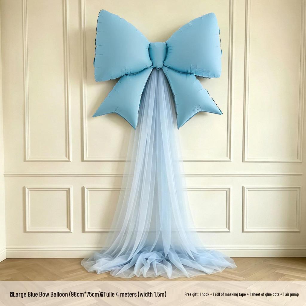 Girls' 5th & 6th Birthday Decor Set with Bow, Net Yarn, and Balloons for a Festive Photo Atmosphere