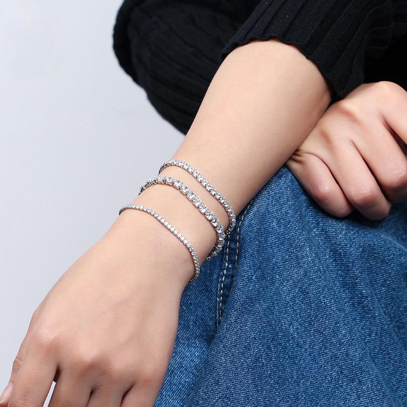 Authentic 925 Sterling Silver Tennis Bracelet Clear Cubic Zirconia Silver Bangle Girls Party Jewelry Hand Chain Sb61