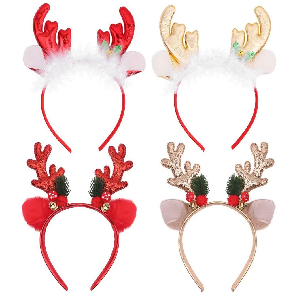 Christmas Reindeer Antler Bells Headband for Kids - Cute Holiday Party Dress-Up Accessory