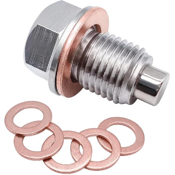 Magnetic Oil Drain Plug M12x1.25, Stainless Steel Oil Drain Plug with 5 PCS Copper Crush Washer Anti Leakage Replacement for Car Motorcycle Boat