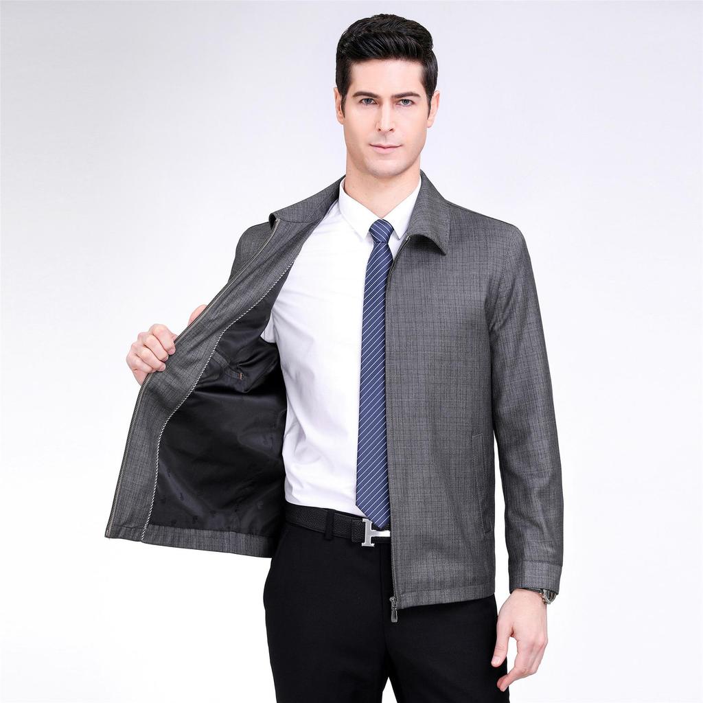 Frühlings- und Herbst-Wolljacke Herren Mittleren Alters Revers Dünn Herren Business-Jacke Väterkleidung