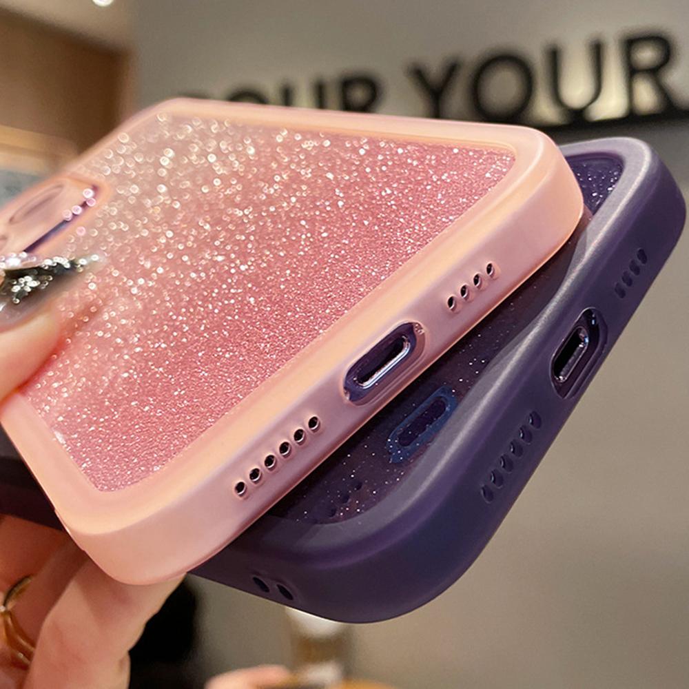 For iPhone 16 Pro Max Case Gradient Glitter Shockproof PC+TPU Phone Cover with Lens Film