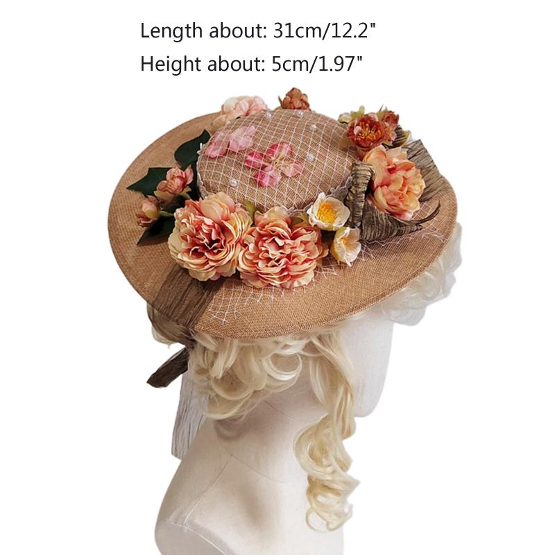 Summer Women Lolita's Hat Tea Party Hat Outdoor Sunscreen Flower Decor Sunshade Flat Hat Summer Beach Vacation Hats