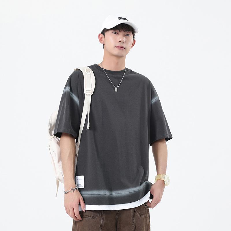 

Spray-Dyed Heavyweight Cotton Short Sleeve T-Shirt - Unisex Trendy Two-Piece American Style Couple Top 3XL темно-серого