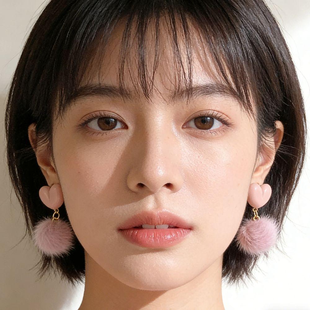 Sweet Plush Ball Earring Ear Stud Valentine's Day Earring Heart Shaped Earrings Wedding
