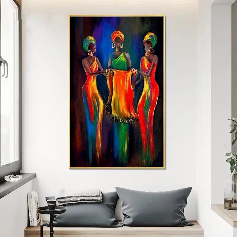 Abstract Art, Color Painting On Canvas, African Women and Children, Canvas, Painting, Interior Decoration In Scandinavian Style