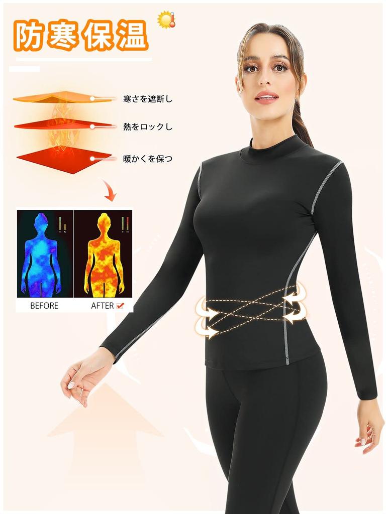 [THREEGUN] Sports Inner Shirt, Women's, Brushed Lining, High Neck, Long Sleeve, Undershirt, Compression Wear, Training Top, Quick Dry, Cold
