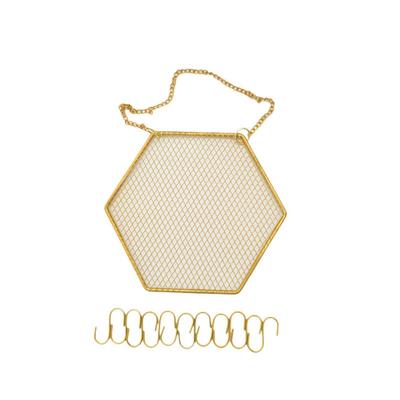 Slitstark hexagon hängande örhänge väggmonterad smyckeorganisatör dekorativ diamantformad rutnätform för med krokar för halsband
