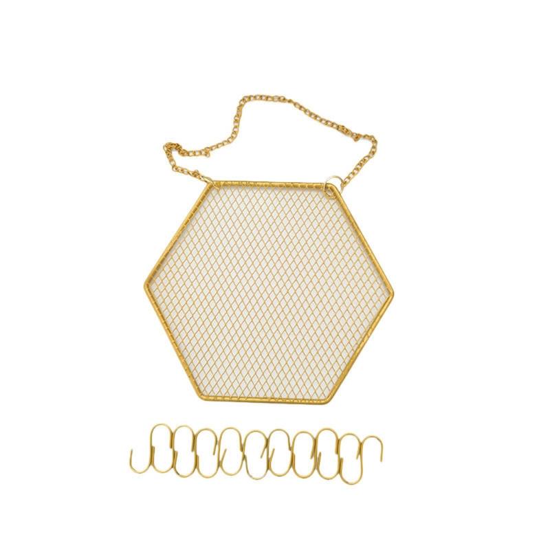 

Durable Hexagon Hanging Earring Stud Wall Mounted Jewelry Organizer Decorative Diamond Grid Shape for w/ Hooks for Neckl 1