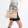 Coach Maggie 37 Gold Metal Logo Coated Canvas And Leather Tote Bag Women Tote Bags Natural CAK59-IMLG6