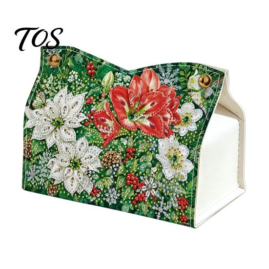Festliche Raumdekoration DIY Weihnachten Diamantmalerei Taschentuchbox, Funkelnde Strasssteine PU-Leder Servietten Bastelsets für Jugendliche Halter, Rechteckige Aufbewahrung
