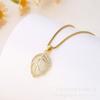 Titanium Steel Opal Leaf Necklace Women'S Light Luxury Simple Fresh Natural Inlaid Pendant Jewelry