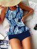 Traje de baño de pierna corta tipo bóxer de cintura alta adelgazante para mujer con estampado de hojas 2026