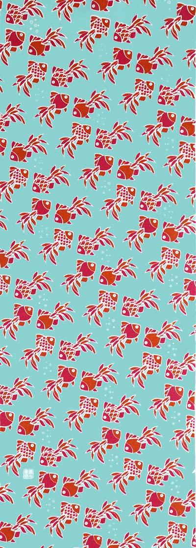 

Dyeing Anbo Tenugui Goldfish Aqua Authentic Dyed Cotton 100% Tokuoka Made in Japan 35cm x 100cm