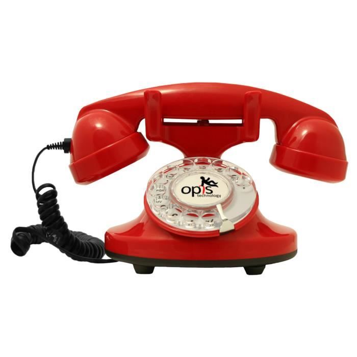 OPIS FunkyFon cable : Téléphone à cadran rotatif au style sinueux des années 1920 avec sonnerie électronique moderne