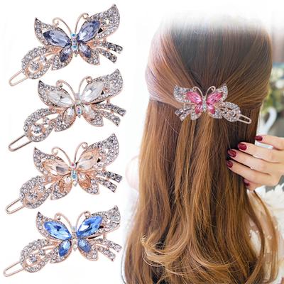 Mode Damen Schmetterlingsform Strassbesetzt Haarspange Haarnadel Kopfschmuck