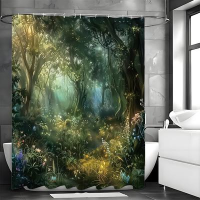 Tenda da Doccia Foresta Incantata, Tenda da Doccia Decorativa per Bagno, Tenda da Doccia Impermeabile con Ganci