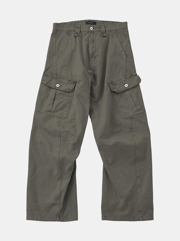 IKALOOK Loose Fit Washed Chino Work Cargo Pants Dpt133