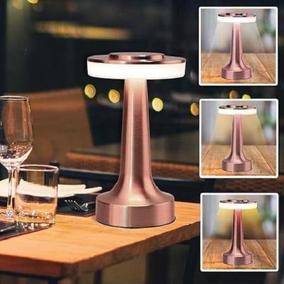 Retro Rose Gold Metal LED Table Lamp Rechargeable with Touch Sensor, 3 Levels Brightness, Ideal Bedside Lamp or Night Light