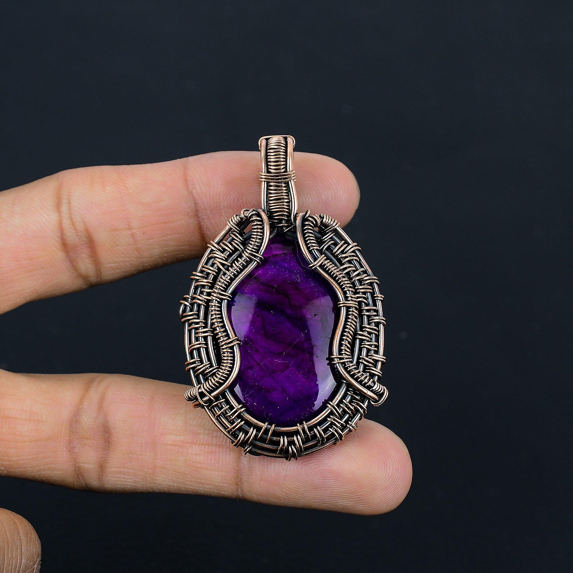 

Украшения из лабрадорита с фиолетовой вспышкой, Кулон, обернутый медной проволокой 999 пробы, Ювелирные изделия из драгоценных камней ручной работы, Подарки для жены, Совершенно новый кулон 2.55 Inches