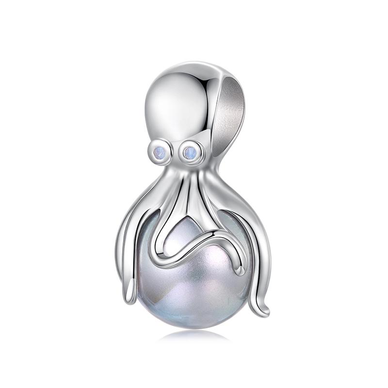 WOSTU 925 Silver Blue Opal Seahorse Pendant Fantasy Jellyfish Charm Octopus Bead Fit Bracelet DIY Ocean Jewelry Gift
