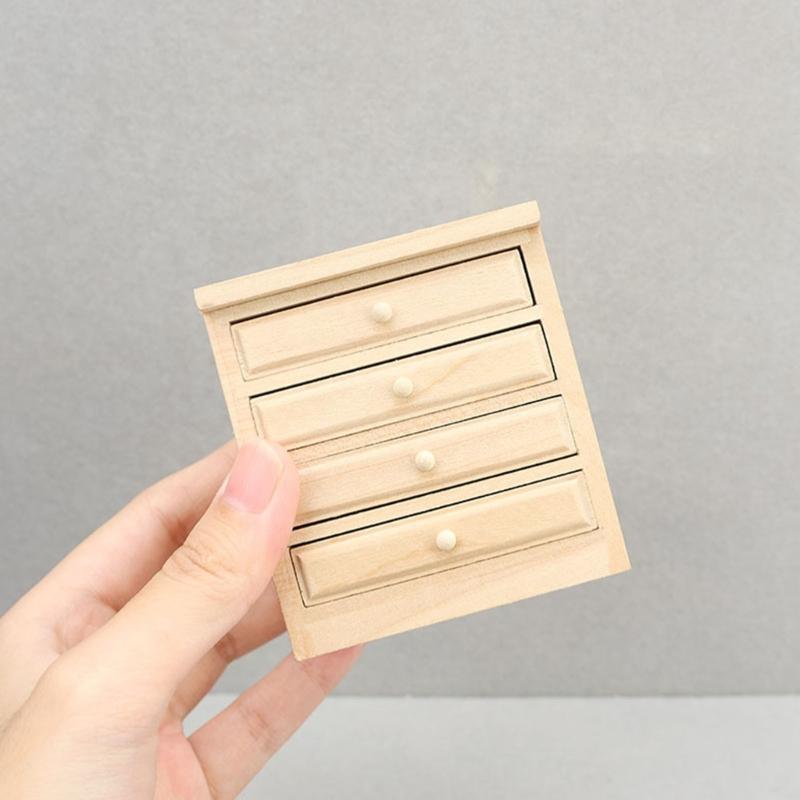 Dollhouses Miniature Cabinet Wooden Kitchen Scene Display Accessories 1/12 Unpainted Furniture Craft Project Supply