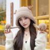 Christmas Hat Female Antlers Knitted Hat Winter Warm Wool Hat Cute Red Ear Hat With Fleece To Show Small Face