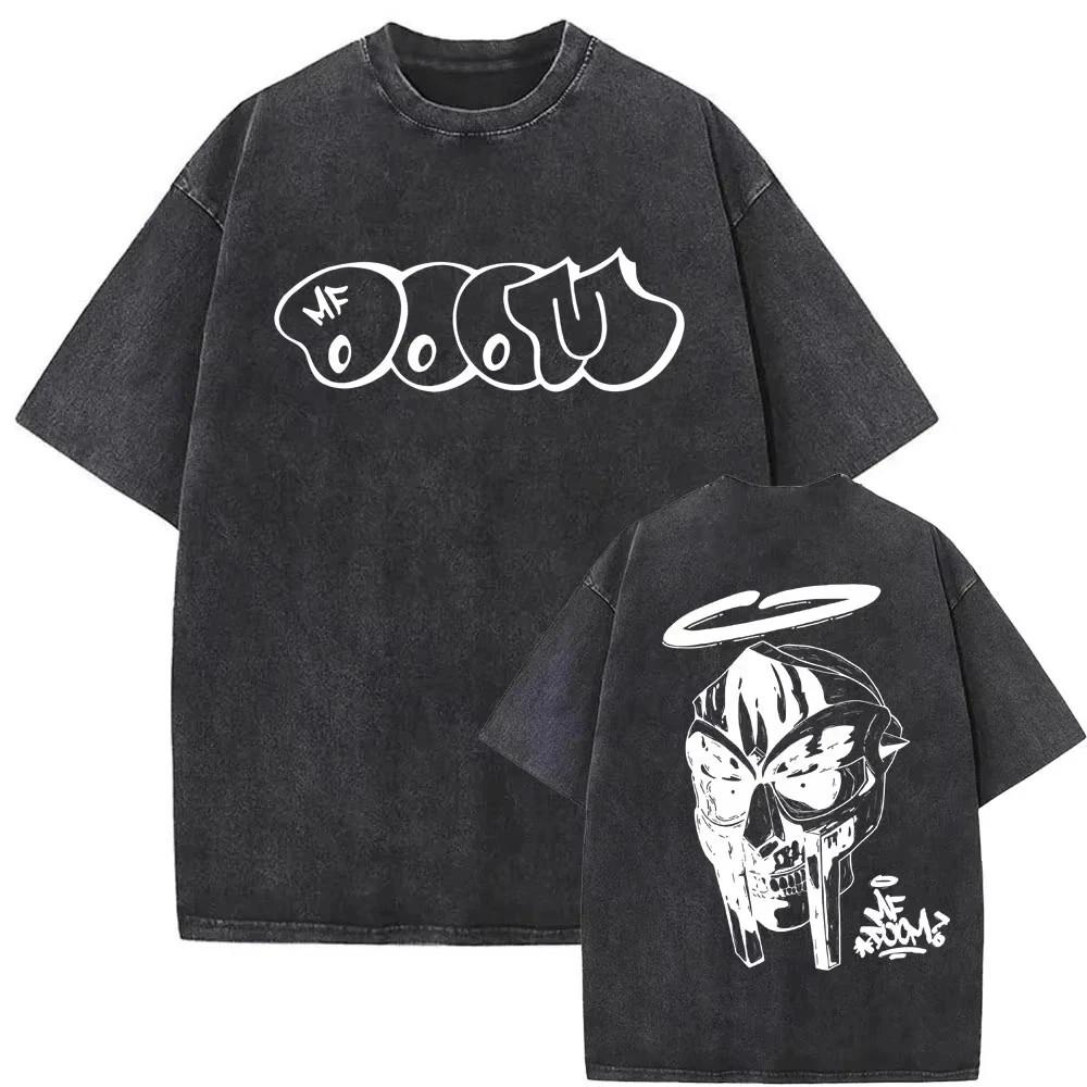 MF DOOM Yıkanmış Siyah Grafik Tişört Hip Hop Rap Sokak Giyimi Unisex