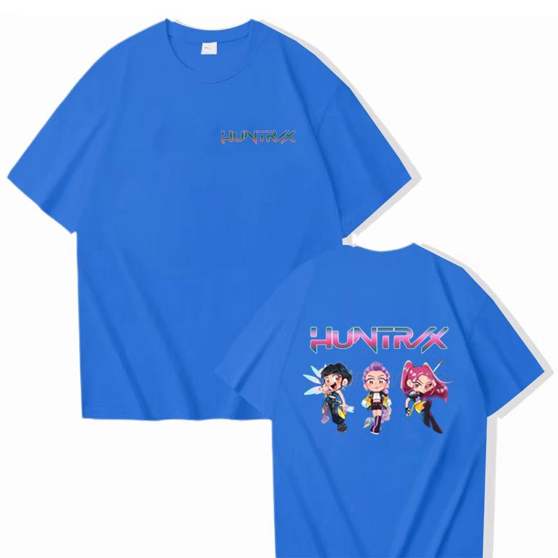 

K-pop Охотники на демонов Мультяшная футболка Мужская Женская Одежда Мода Y2k Футболки оверсайз Летняя Повседневная Свободная футболка 16 цветов XXS синий