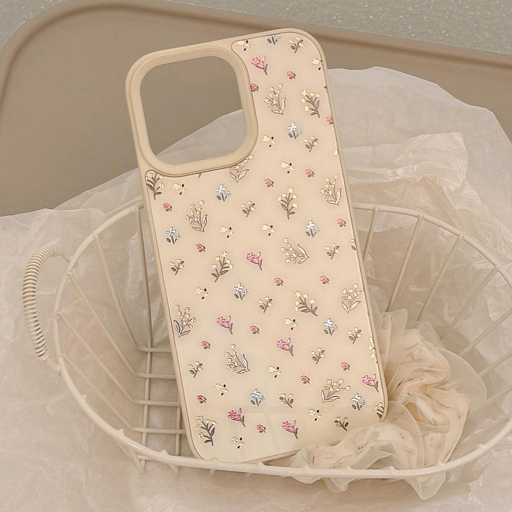 Gilded Ins Colored Floral Apple 16 Mobile Phone Case 15 Suitable for IPhone 16pro Max Glass 13 Hard 12 11