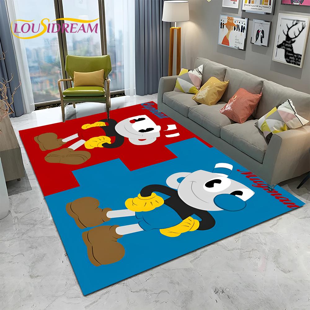 3D Cuphead Mugman Oyunu Gamer HD Halı Kilim Ev Oturma Odası Yatak Odası Kanepe Paspas Dekor, çocuk Oyun Alanı Kilim kaymaz Zemin Mat