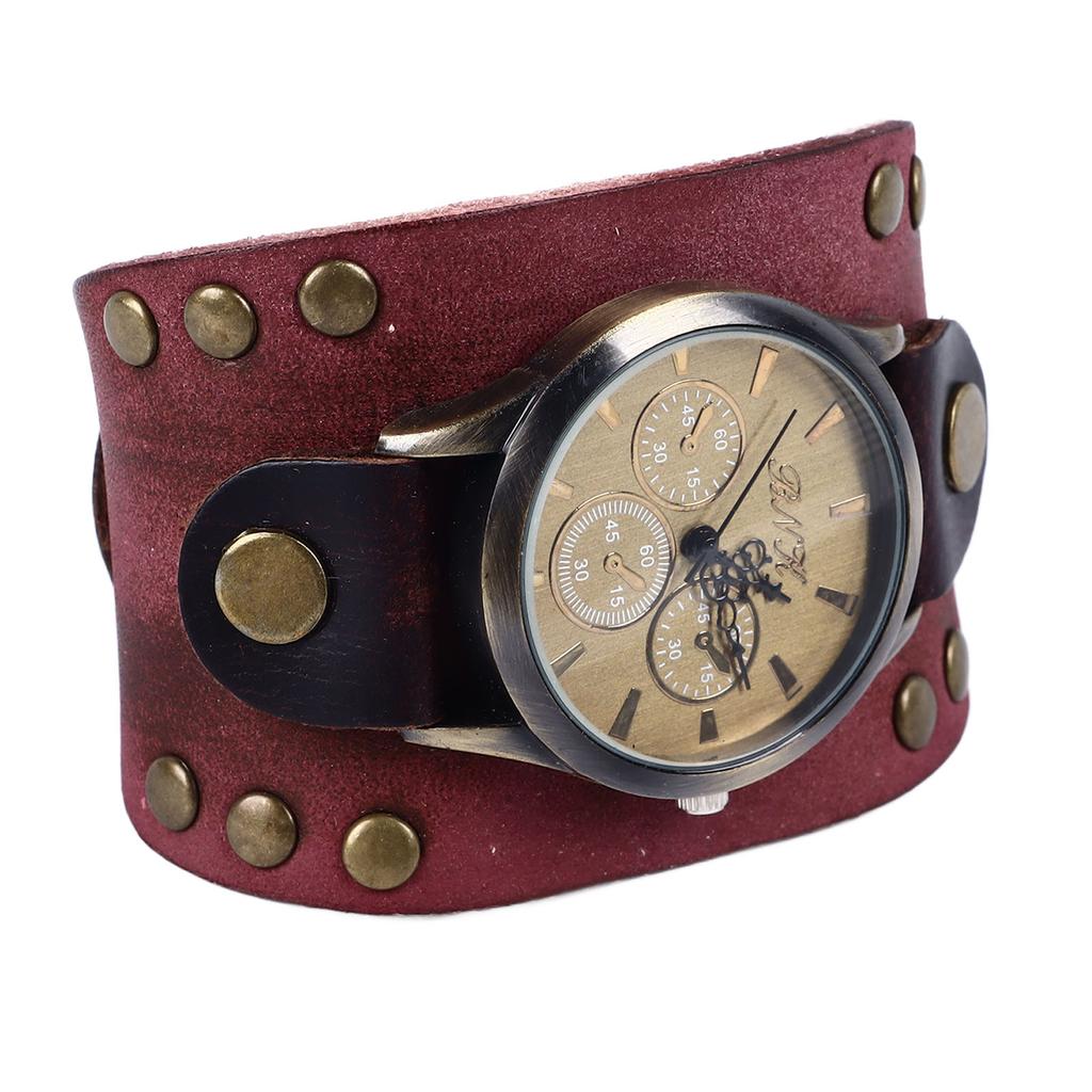 Leather Bracelet Watch Vintage Rivets Casual Fashionable Leather Quartz Watch for Men Women