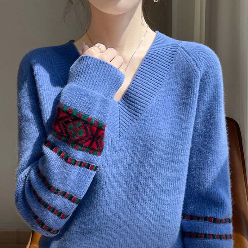 Sweater for Women Autumn Winter Thickened Warm Knitted Stretchy Long Sleeve V-neck Tops