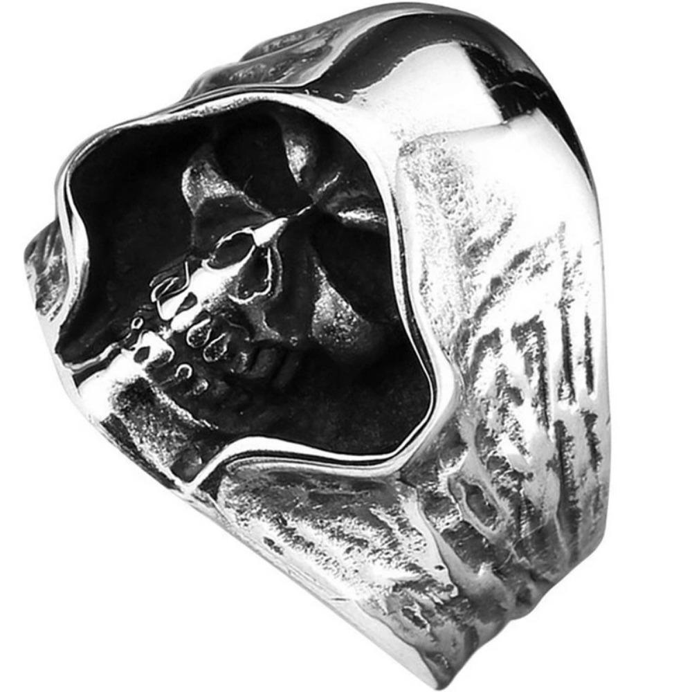 Neuer Bully Retro Trend Herrenring Großguss Totenkopf Sensenmann Punk Ring Street Nische Mode Ring Zirkon Party Zirkon Geschenk