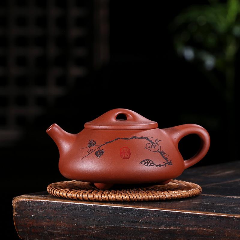 Authentic Yixing Purple Clay Shi Piao Teapot with Engraved Inscription