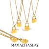 MamacitaSlay 316L Stainless Steel Ancient Letters Engaged Lock Pendant Necklace 18K Gold Plated Waterproof Neck Jewelry Gift