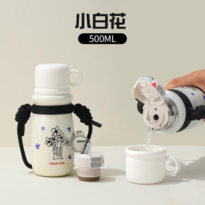 Water bottle home cute children's water cup vacuum stainless steel thermos cup with straw cup three drinking cup