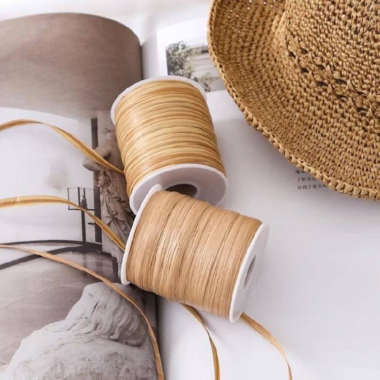 Flat Fiber Craft Cord for Crochet Weaving and Bag Making, Cotton Straw Ribbon Weaving Rope for Handmade Daily Work Use