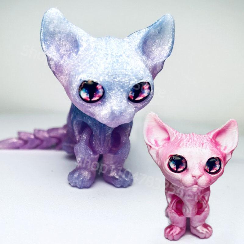Pisică siameză imprimată 3D cu articulații mobile Jucărie Fidget Ameliorarea stresului Decompresie Ornament pentru birou Figurină pentru copii Jucărie pentru adulți Copii Cadou