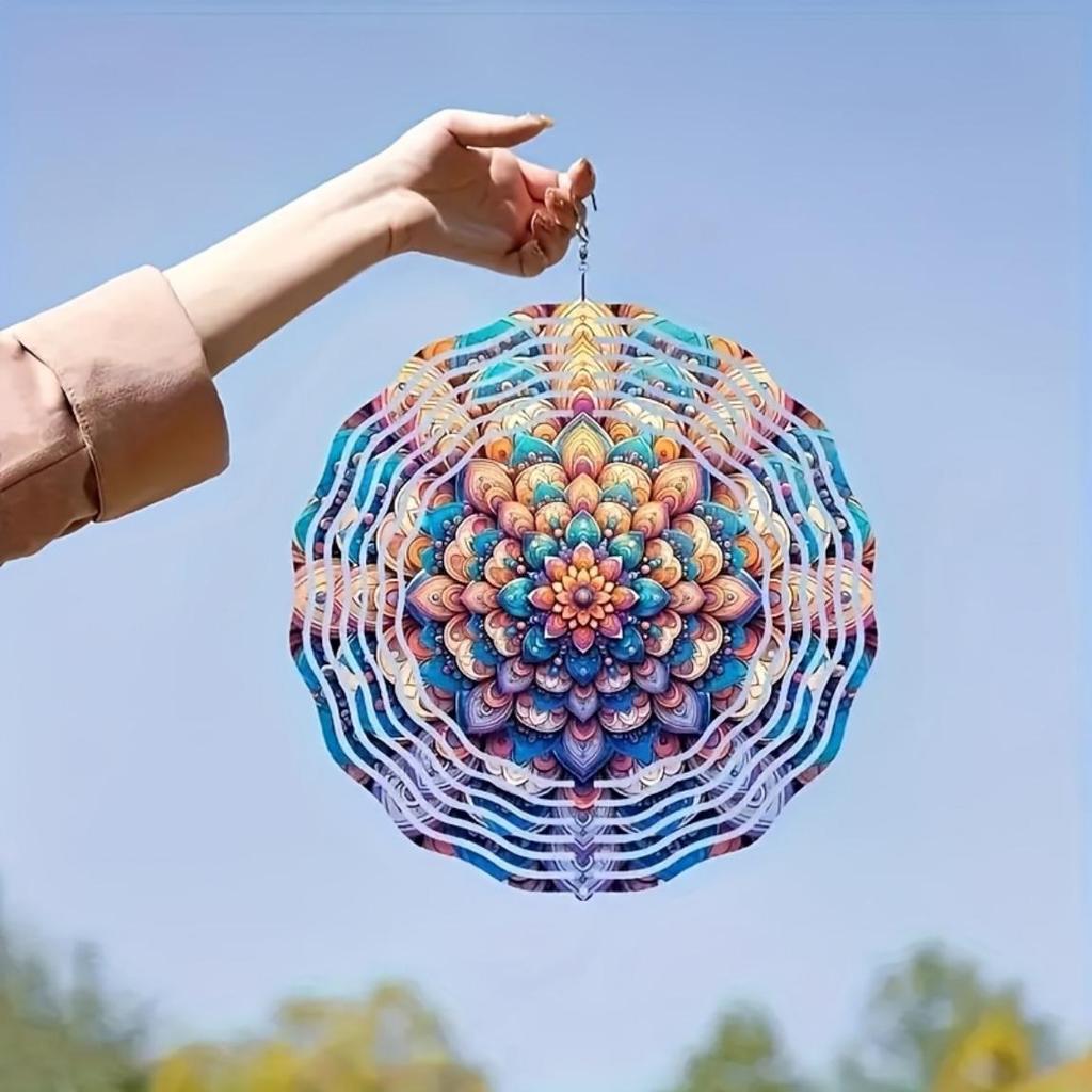 Stainless Steel Wind Spinner 25cm Mandala Wind Chakra Outdoor Garden Decor Kinetic Hanging Sculpture Gift No Battery Needed