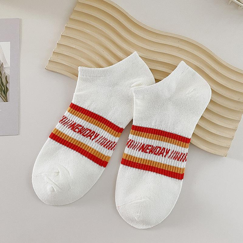 Boat Socks, Women's Cotton Socks, Invisible Socks, Striped Letter, Versatile, Shallow Opening, Low Top, Short Socks, Women's Ankle Socks