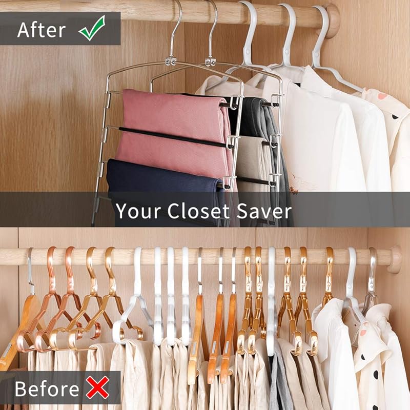 FeeraHozer Pants Hangers Non Slip 3 Pack Space Saving Hangers Multi-Layer Swing Arm Pants Hanger Stainless Steel Space S 3pcak чёрный