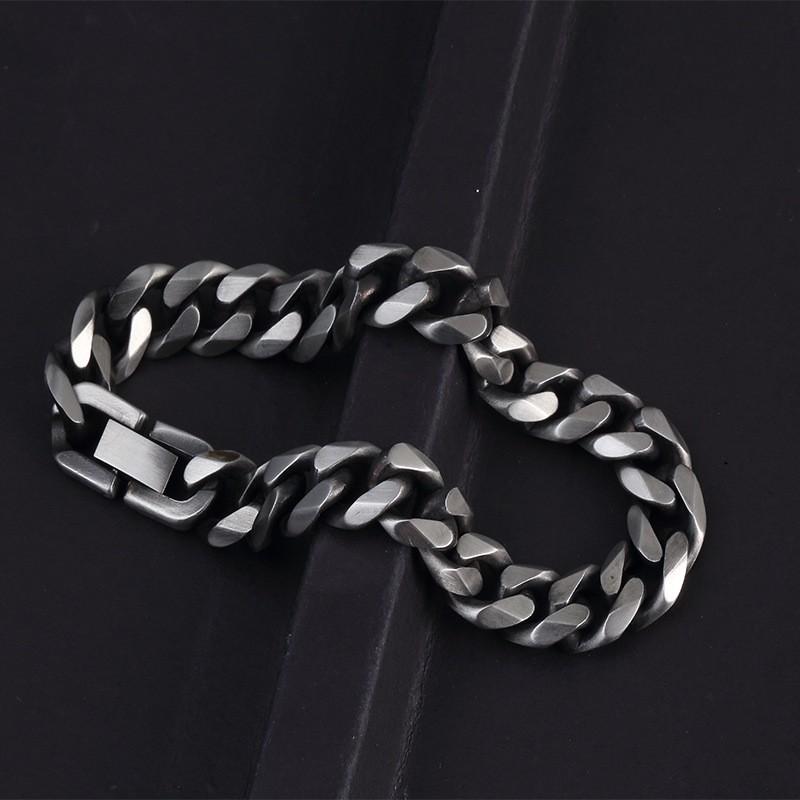 Stainless Steel Mens Bracelet Vintage Geometric Design Titanium Coated Single Weave 10mm Width 21cm Length