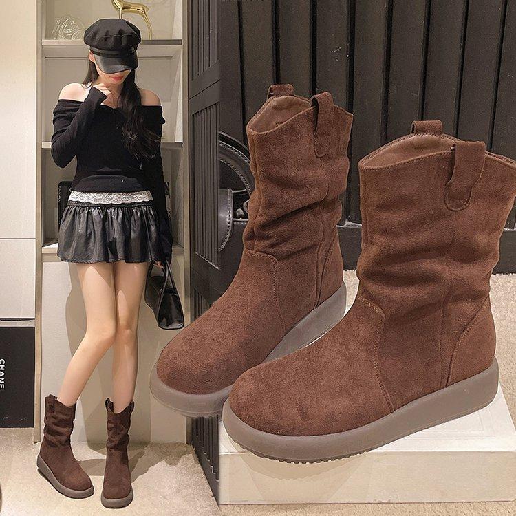 Cowhide Version Barn Style Retro Gold V Western Boots Stacking Boots Short Boots Women's Shoes Soft Sole Fashion Boots 2025 New