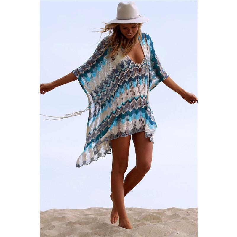 Latest Hollow Knitted Beach Hoodie Swimsuit Bikini Vacation Gown