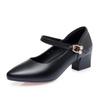 Genuine Leather Lady Pumps Pointed Toe Office Lady Pumps Buckle Strap Shallow Mouth High Heels Thick Heel Wedding Women Shoes