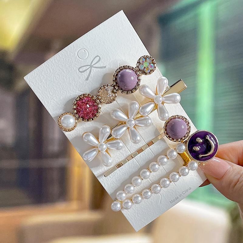 Fashion Acrylic Pearl Hair Clips Set Sweet Flower Hair Barrettes For Women Girls Korean Geometric Hair Accessories Jewelry