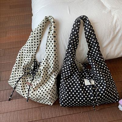 Casual Simple Polka Dots Handbag, Korean Double-Sided Shoulder Bag, Fashionable Large Capacity Commuting Bag Tote Bag