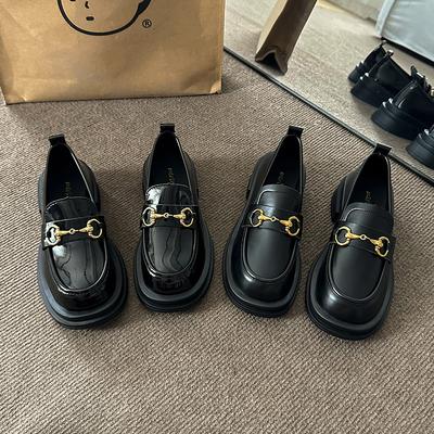 British Style Women's Breathable Loafers for Girls, Metal Buckle Versatile Soft Top Single Shoes, Small Leather Shoes for Women